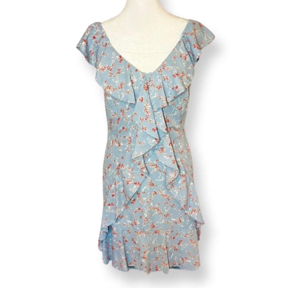 Lulu’s Radiant Rosa Light Blue Floral Print Ruffled Mini Dress Size Small - Picture 5 of 9